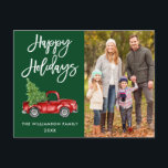 Feestdagen Groen  van Truck van het Manuscript van Briefkaart<br><div class="desc">Moderne Waterverf  rood voetstuk met kerstboom voor penseel-script - Prettige feestdagen Groen Briefkaart voor foto van familie</div>