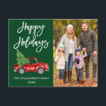 Feestdagen Groen  van Truck van het Manuscript van Briefkaart<br><div class="desc">Moderne Waterverf  rood voetstuk met kerstboom voor penseel-script - Prettige feestdagen Groen Briefkaart voor foto van familie</div>