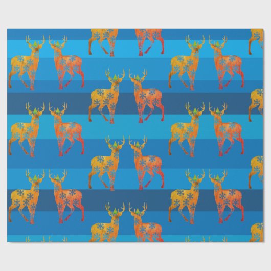Feestdagen Herten Sneeuwvlokken Wrapping Papier (Vlak)
