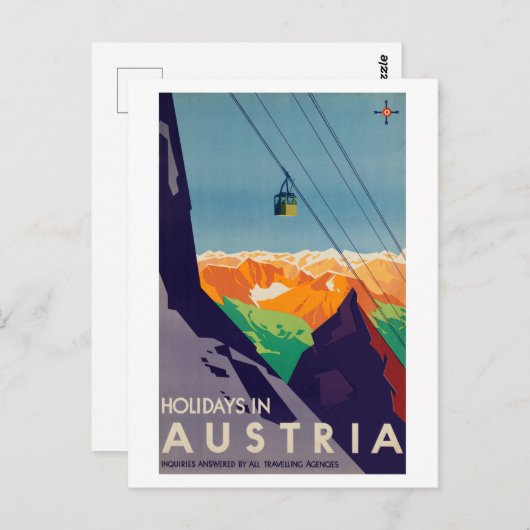  Feestdagen in Oostenrijk Gondola Lift Alps Briefkaart (Voorkant / Achterkant)