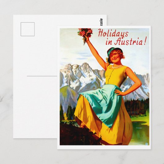 Feestdagen in Oostenrijk, vrouwen met bloemen, vin Briefkaart (Voorkant / Achterkant)