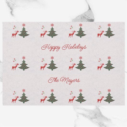 Feestdagen kerstbomen en rode rendieren Inpakpapier Vel