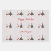 Feestdagen kerstbomen en rode rendieren Inpakpapier Vel (Voorkant)