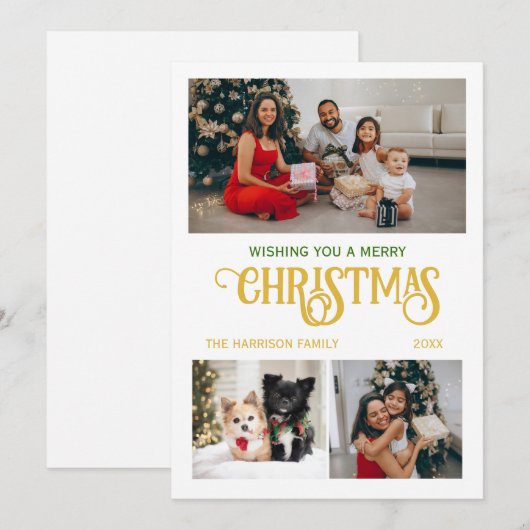 Feestdagen Kerstboom Drie Familie Fotocollage Feestdagenkaart (Voorkant / Achterkant)