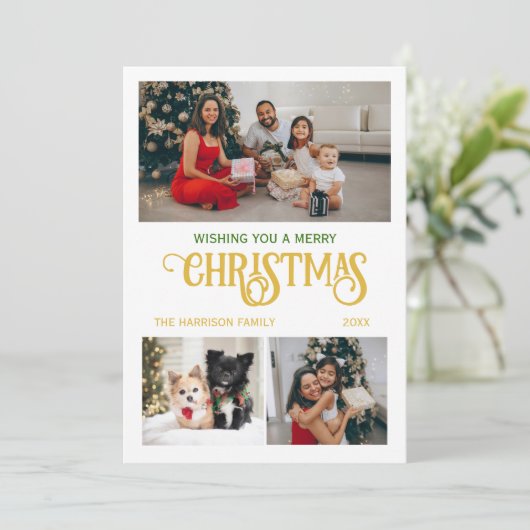 Feestdagen Kerstboom Drie Familie Fotocollage Feestdagenkaart (Staand voorkant)