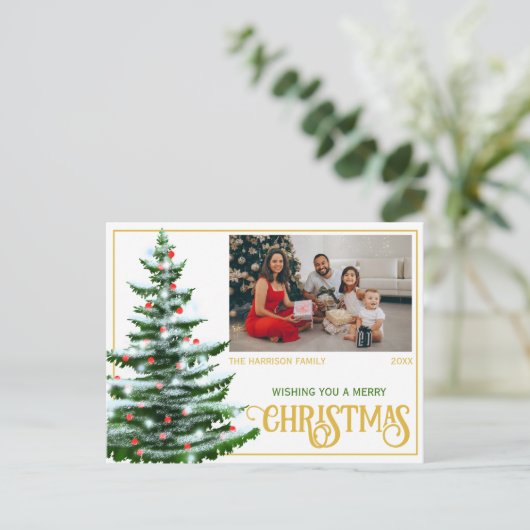 Feestdagen Kerstboom Familiefoto Briefkaart (Staand voorkant)