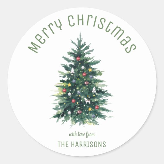 Feestdagen kerstboom ronde sticker (Voorkant)
