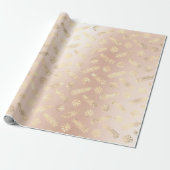 Feestdagen kerstflakes Gold Pink Blush Cadeaupapier (Uitgerold)