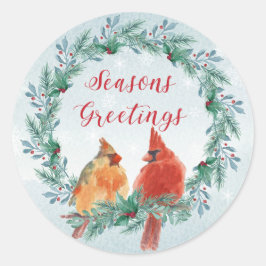 Feestdagen - Kerstkrans met kardinaal paar Ronde Sticker