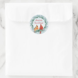 Feestdagen - Kerstkrans met kardinaal paar Ronde Sticker