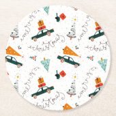  feestdagen met groene winterbomen ronde kartonnen onderzetter (Voorkant)