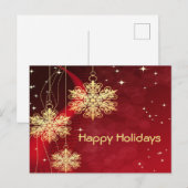 Feestdagen met kerstcadeautjes rode gouden sneeuwv briefkaart (Voorkant / Achterkant)