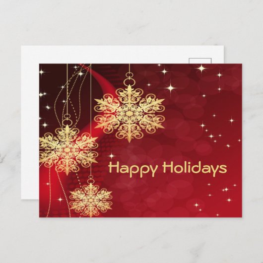 Feestdagen met kerstcadeautjes rode gouden sneeuwv briefkaart (Voorkant / Achterkant)