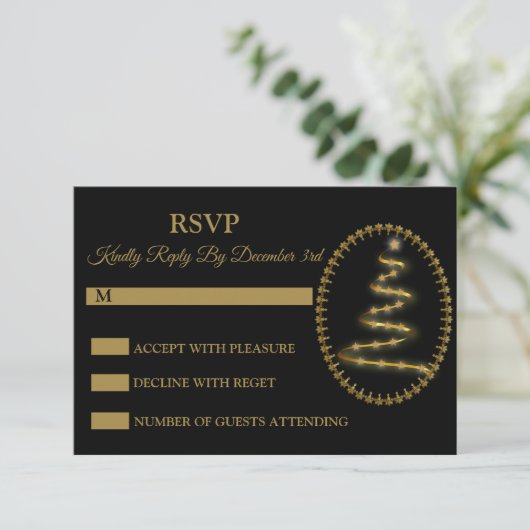 Feestdagen met kerstgouden bomen RSVP kaartje (Staand voorkant)