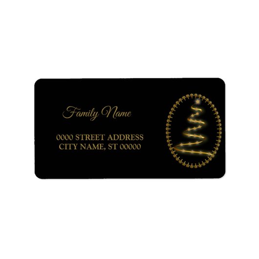 Feestdagen met kerstgouden bomen zwart etiket (Voorkant)