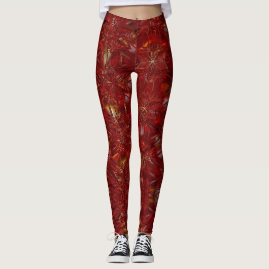 Feestdagen met kerstrode patroonluxe leggings (Voorkant)