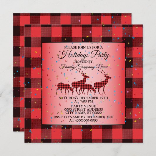 Feestdagen met kerstrode zwarte rendieren kaart (Voorkant / Achterkant)