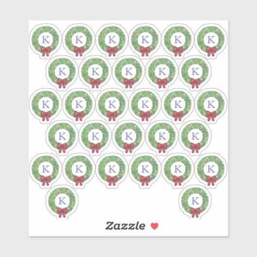 Feestdagen met rode boe monogram envelop sticker (Vel)