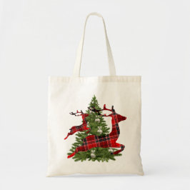 Feestdagen met rode rendiergroene kerstbomen tote bag