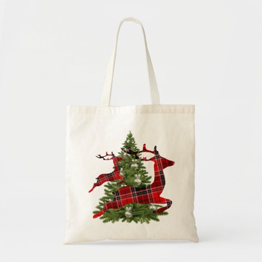 Feestdagen met rode rendiergroene kerstbomen tote bag (Voorkant)