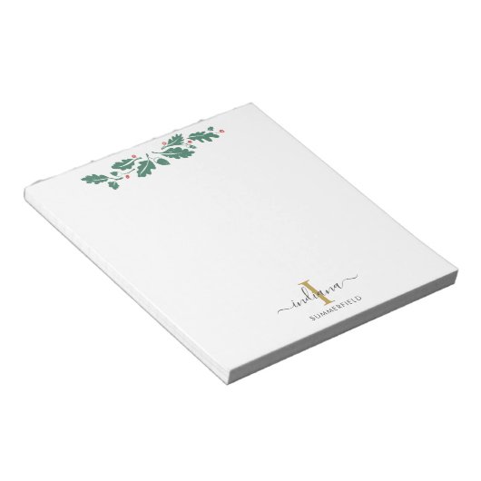 Feestdagen Monogram Scriptnaam Botanisch Notitieblok (Schuin)