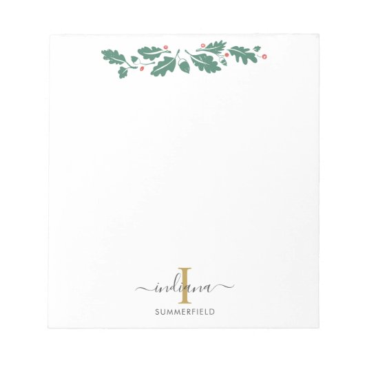 Feestdagen Monogram Scriptnaam Botanisch Notitieblok (Voorkant)