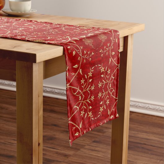 Feestdagen Red Gold French Embroidery Table Runner Lange Tafelloper (Voorbeeld)