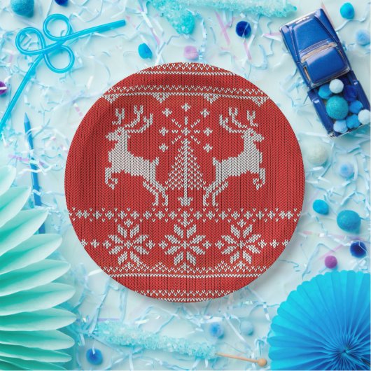 Feestdagen Red Knit Ugly KerstSweater Ho Deer Papieren Bordje