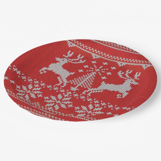 Feestdagen Red Knit Ugly KerstSweater Ho Deer Papieren Bordje (Gekanteld)