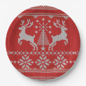 Feestdagen Red Knit Ugly KerstSweater Ho Deer Papieren Bordje