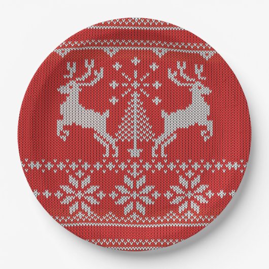 Feestdagen Red Knit Ugly KerstSweater Ho Deer Papieren Bordje (Voorkant)