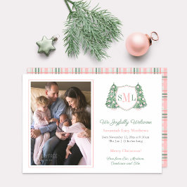 Feestdagen Roze Chinoiserie Welkom Baby Girl Foto Aankondiging