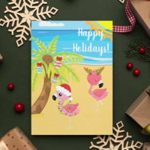 Feestdagen Tropisch Strand Flamingo Kerstmis Briefkaart