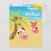 Feestdagen Tropisch Strand Flamingo Kerstmis Briefkaart (Voorkant)
