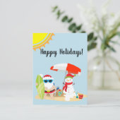 Feestdagen Tropisch Strand Sneeuwman Kerstman Briefkaart (Staand voorkant)