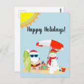 Feestdagen Tropisch Strand Sneeuwman Kerstman Briefkaart (Voorkant / Achterkant)