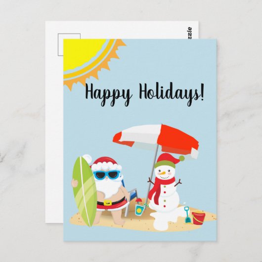 Feestdagen Tropisch Strand Sneeuwman Kerstman Briefkaart (Voorkant / Achterkant)
