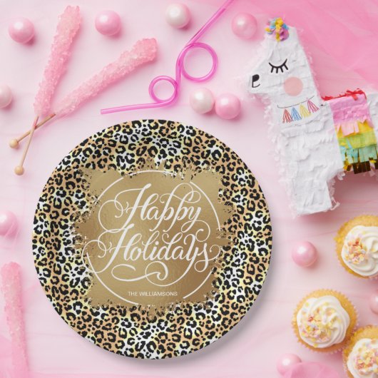 Feestdagen van Leopard Print Gold Faux-Folie Papieren Bordje (Feest)