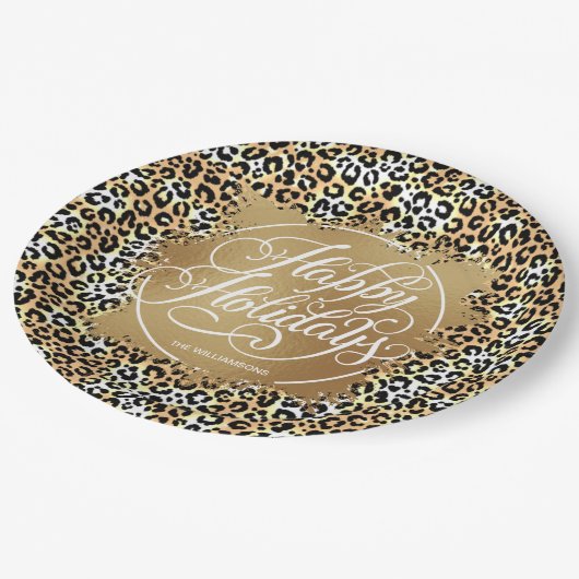 Feestdagen van Leopard Print Gold Faux-Folie Papieren Bordje (Gekanteld)
