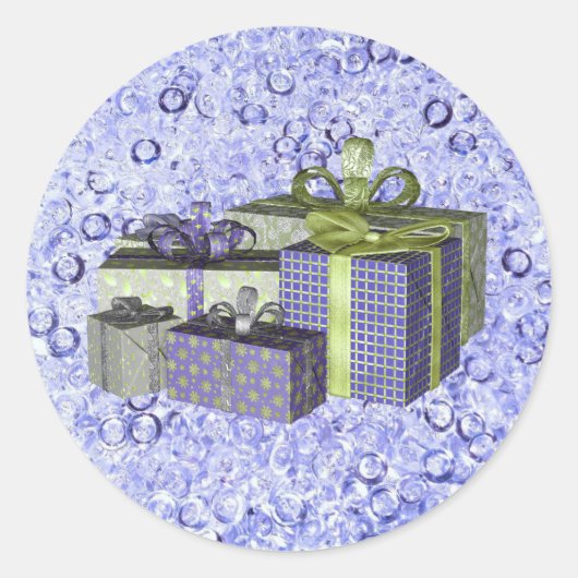 Feestdagen voor kerstblauw Paars Kristal Ronde Sticker (Voorkant)