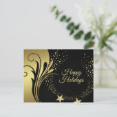 Feestdagen voor kerstmis Elegant Golden Stars Blac Briefkaart (Staand voorkant)