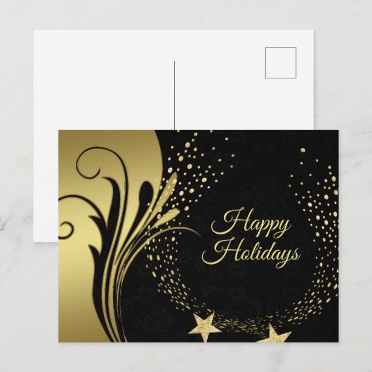 Feestdagen voor kerstmis Elegant Golden Stars Blac Briefkaart (Voorkant / Achterkant)