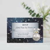 Feestdagen voor kerstornament Navy Blue Shiny Star RSVP Kaartje (Staand voorkant)