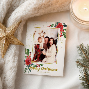 Feestdagen voor Merry Kerstrode bloemen Briefkaart