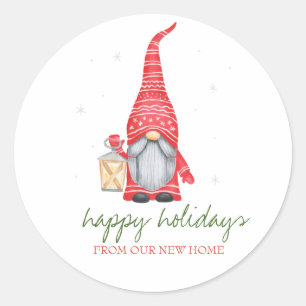 Feestdagen Wij Zijn Verhuisd, Schattige Gnome Ronde Sticker