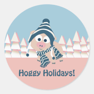 Feestdagen! Winter Pig Ronde Sticker
