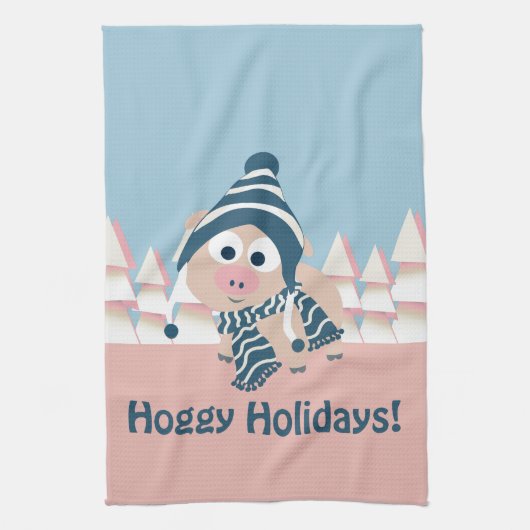 Feestdagen! Winter Pig Theedoek (Verticaal)