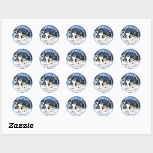 Feestdagen Wintersprookje, Blue Merle Collie - Ronde Sticker (Vel)