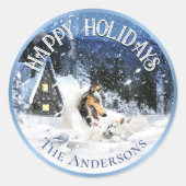 Feestdagen Wintersprookje, Blue Merle Collie - Ronde Sticker (Voorkant)