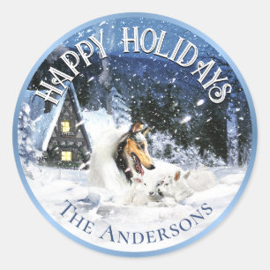 Feestdagen Wintersprookje, Blue Merle Collie - Ronde Sticker